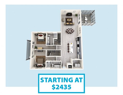 a rendering of a floor plan with pricing starting at 425